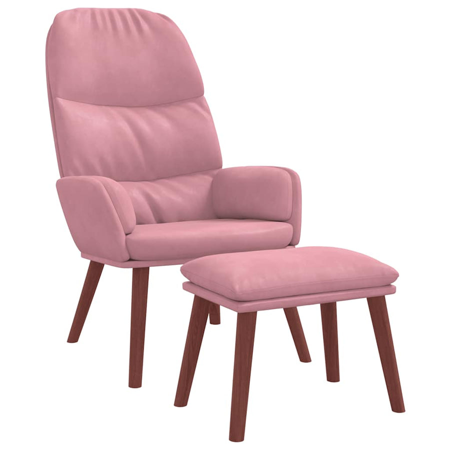 Relaxstoel met voetenbank fluweel roze