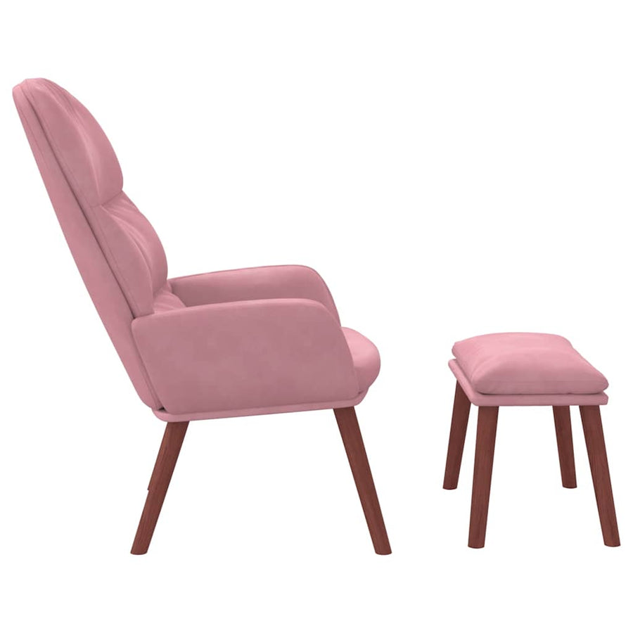 Relaxstoel met voetenbank fluweel roze