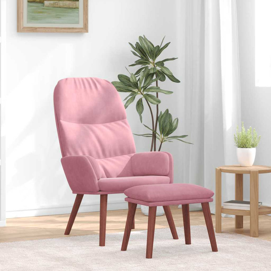 Relaxstoel met voetenbank fluweel roze