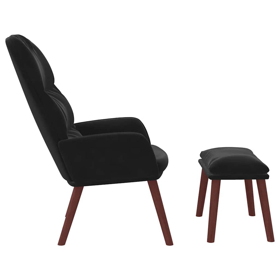 Relaxstoel met voetenbank fluweel zwart