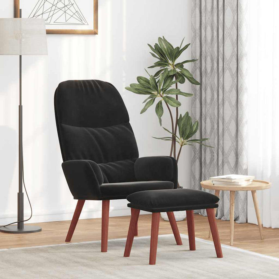 Relaxstoel met voetenbank fluweel zwart