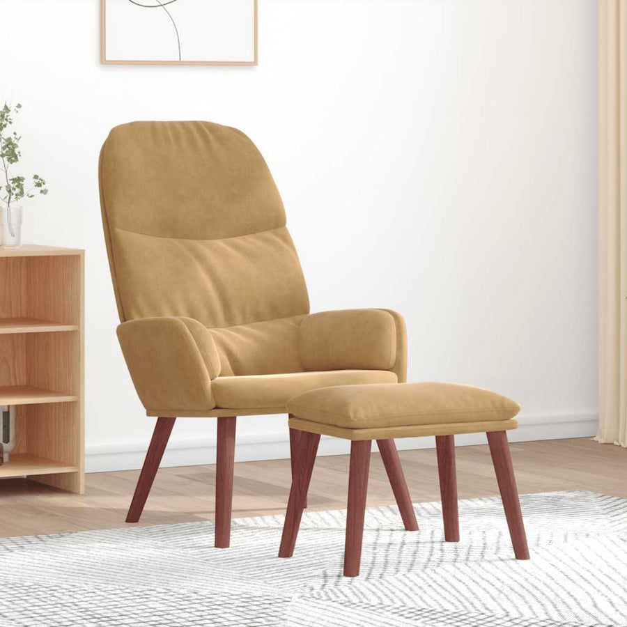 Relaxstoel met voetenbank fluweel bruin