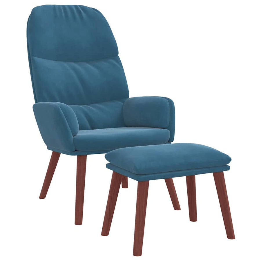 Relaxstoel met voetenbank fluweel blauw