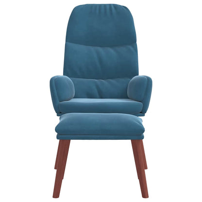 Relaxstoel met voetenbank fluweel blauw