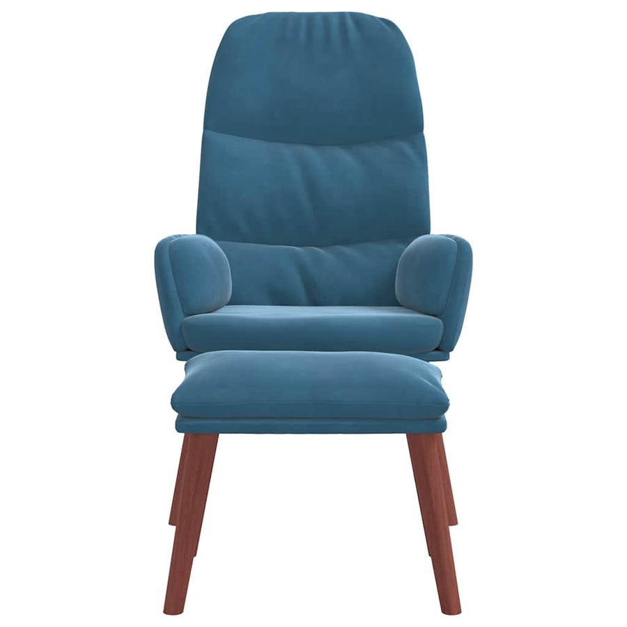 Relaxstoel met voetenbank fluweel blauw