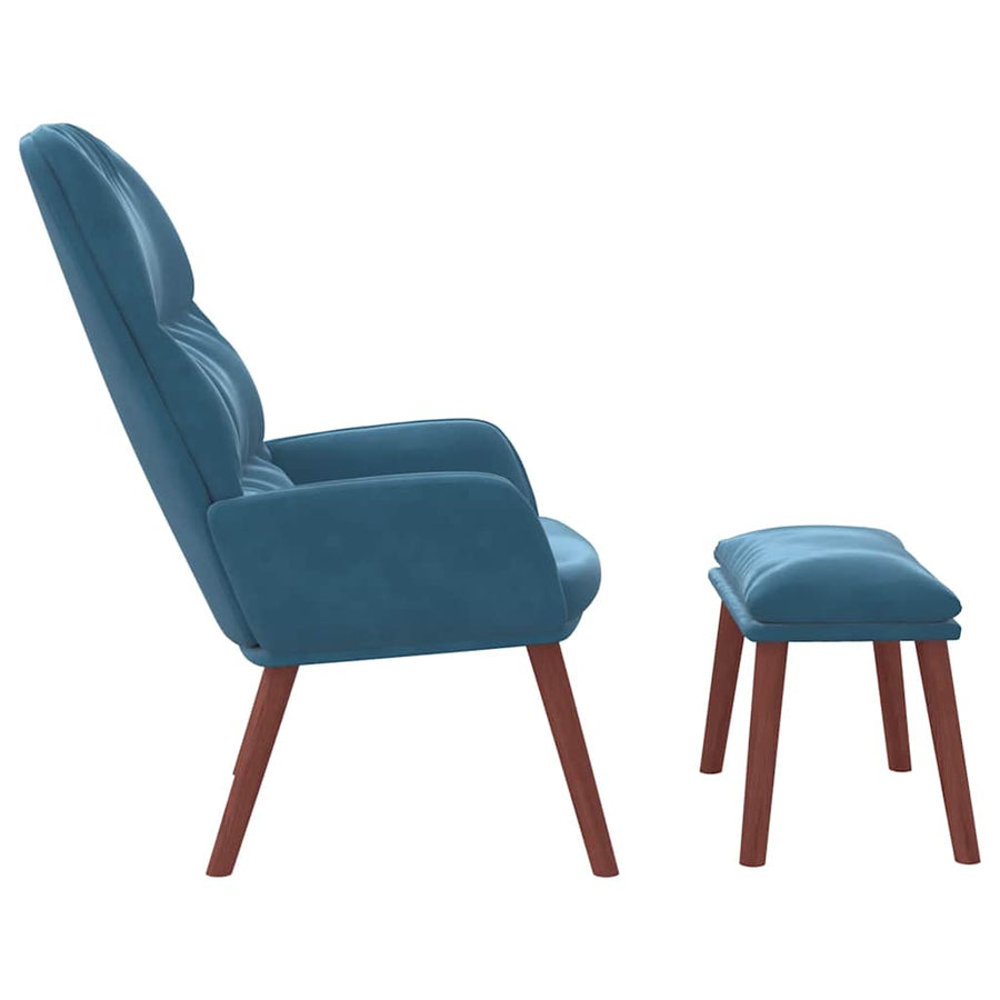 Relaxstoel met voetenbank fluweel blauw