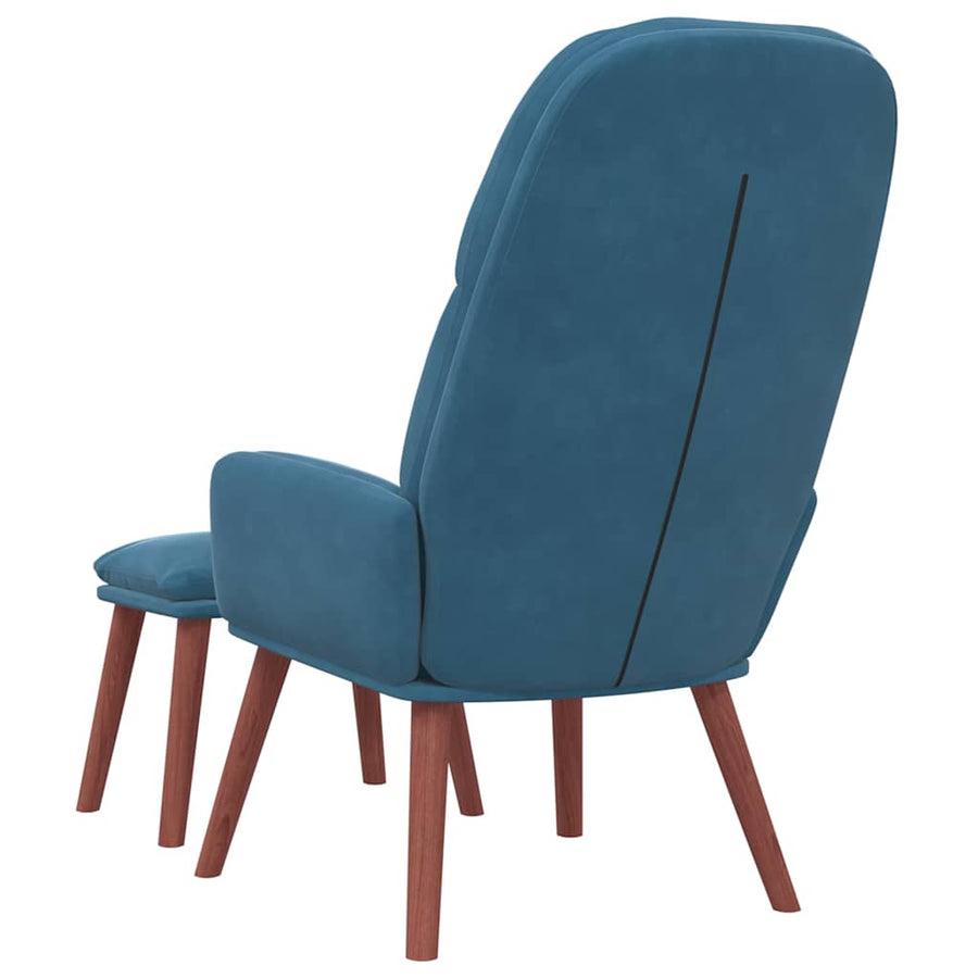 Relaxstoel met voetenbank fluweel blauw