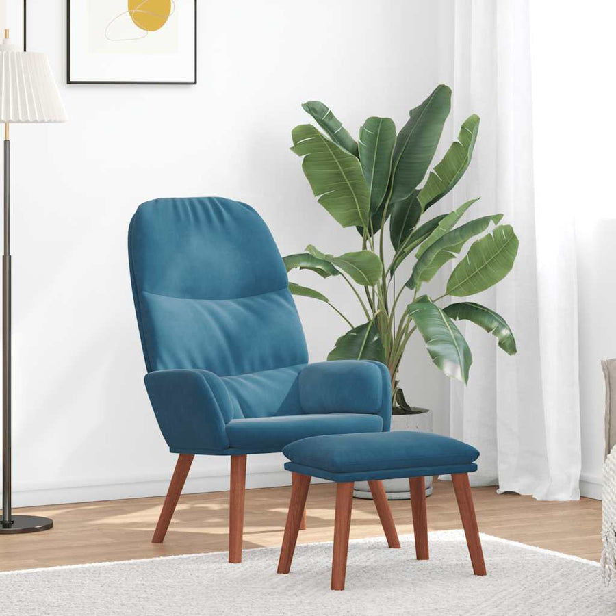Relaxstoel met voetenbank fluweel blauw