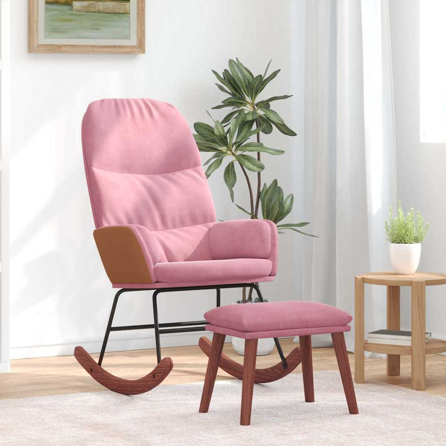 Schommelstoel Fluweel Roze Met voetenbank