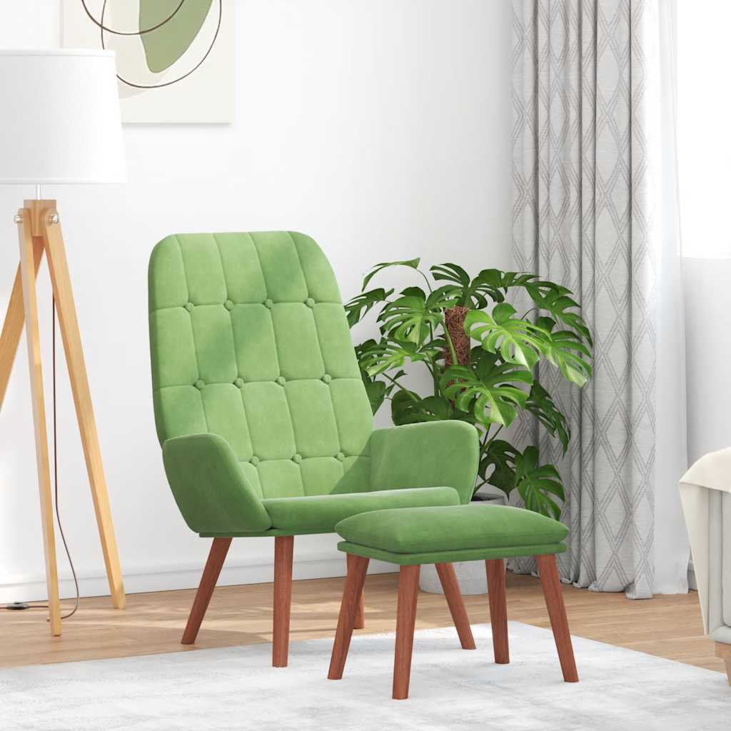 Relaxstoel met voetenbank fluweel lichtgroen
