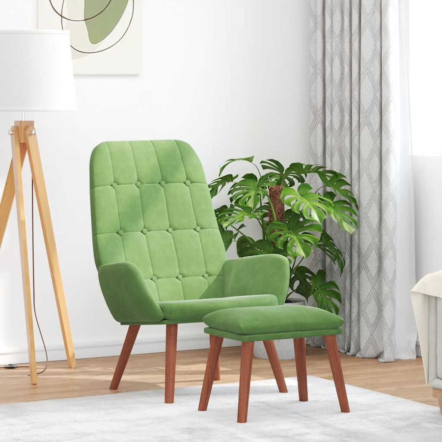 Relaxstoel met voetenbank fluweel lichtgroen