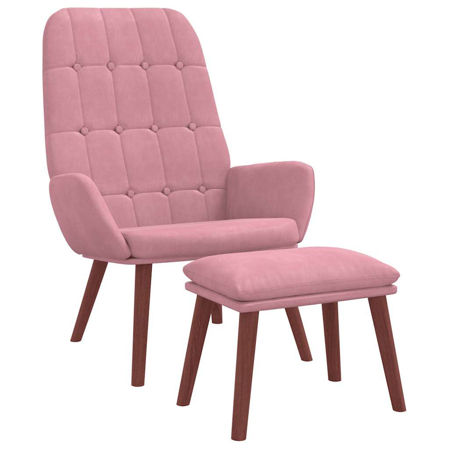 Relaxstoel met voetenbank fluweel roze