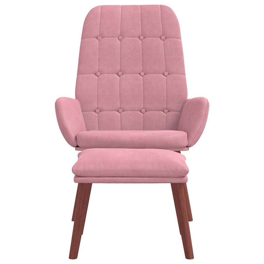 Relaxstoel met voetenbank fluweel roze