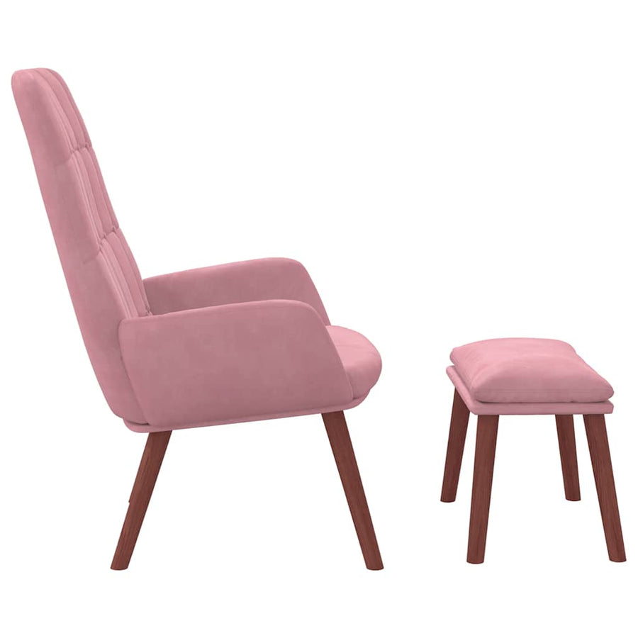 Relaxstoel met voetenbank fluweel roze