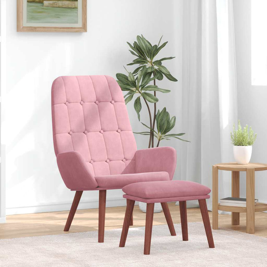 Relaxstoel met voetenbank fluweel roze