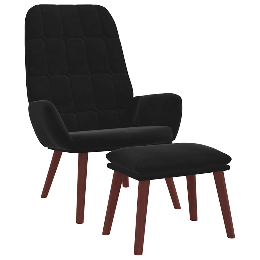 Relaxstoel met voetenbank fluweel zwart