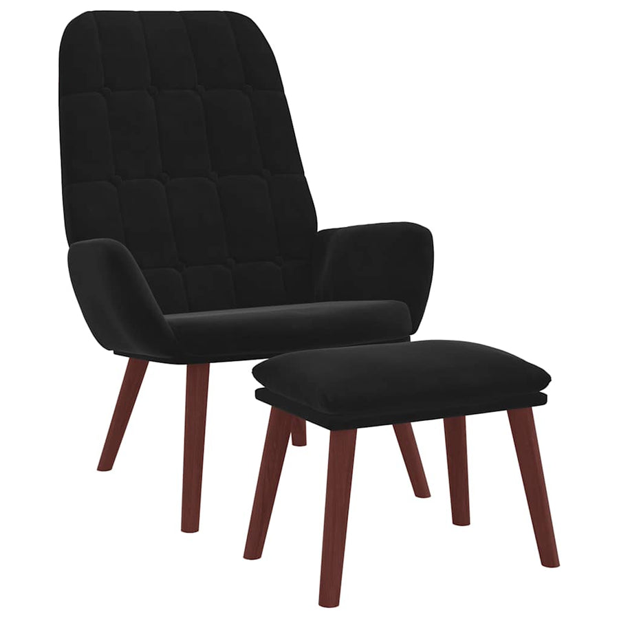 Relaxstoel met voetenbank fluweel zwart