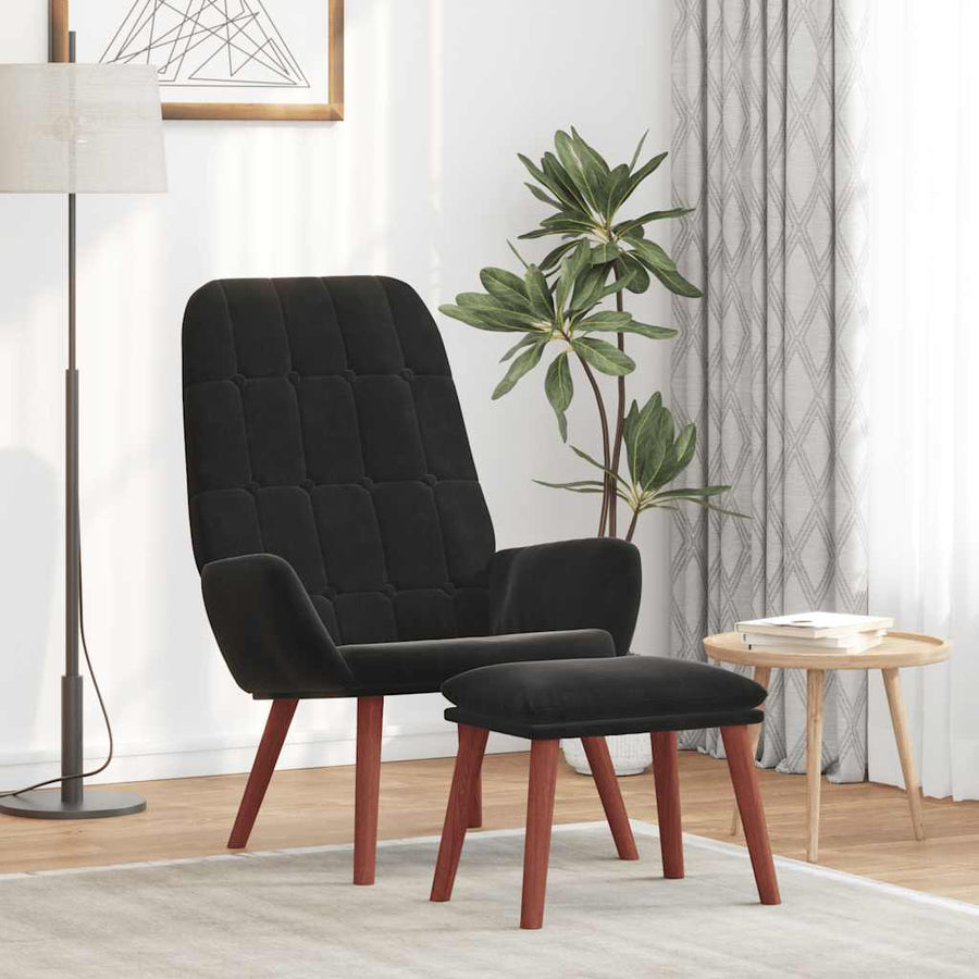 Relaxstoel met voetenbank fluweel zwart