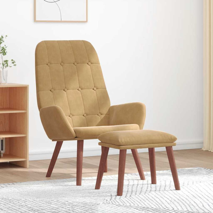 Relaxstoel met voetenbank fluweel bruin