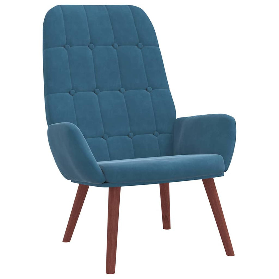 Relaxstoel met voetenbank fluweel blauw