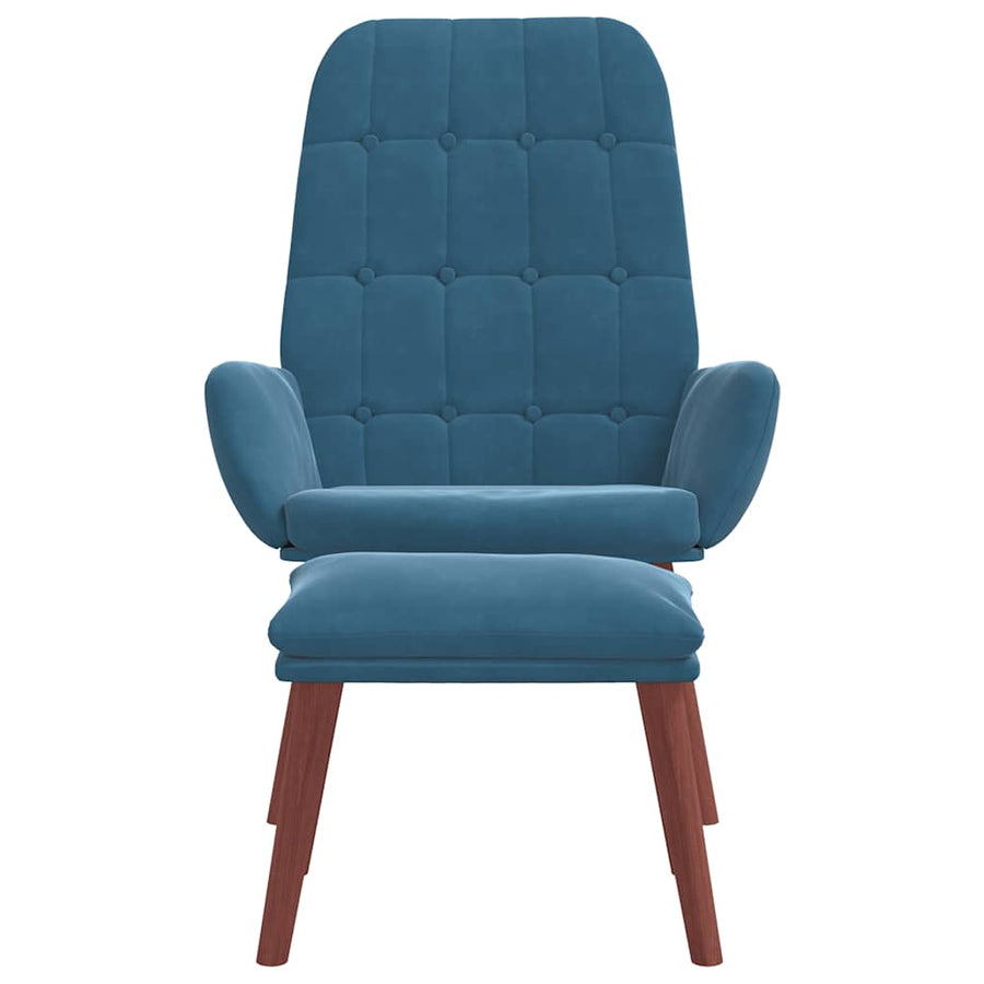 Relaxstoel met voetenbank fluweel blauw