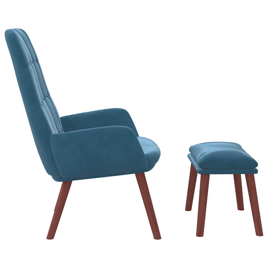 Relaxstoel met voetenbank fluweel blauw