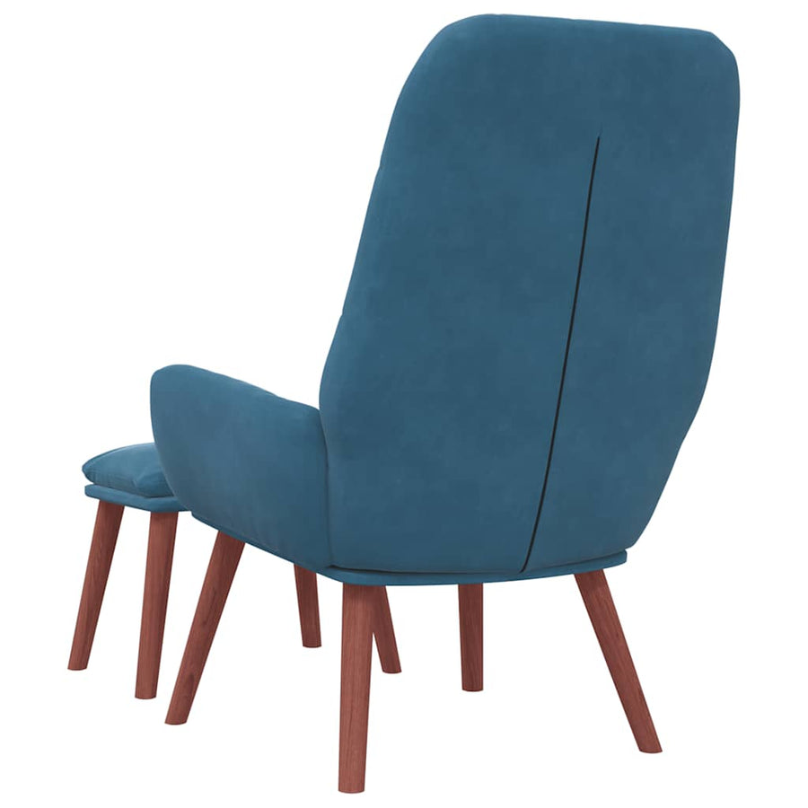 Relaxstoel met voetenbank fluweel blauw