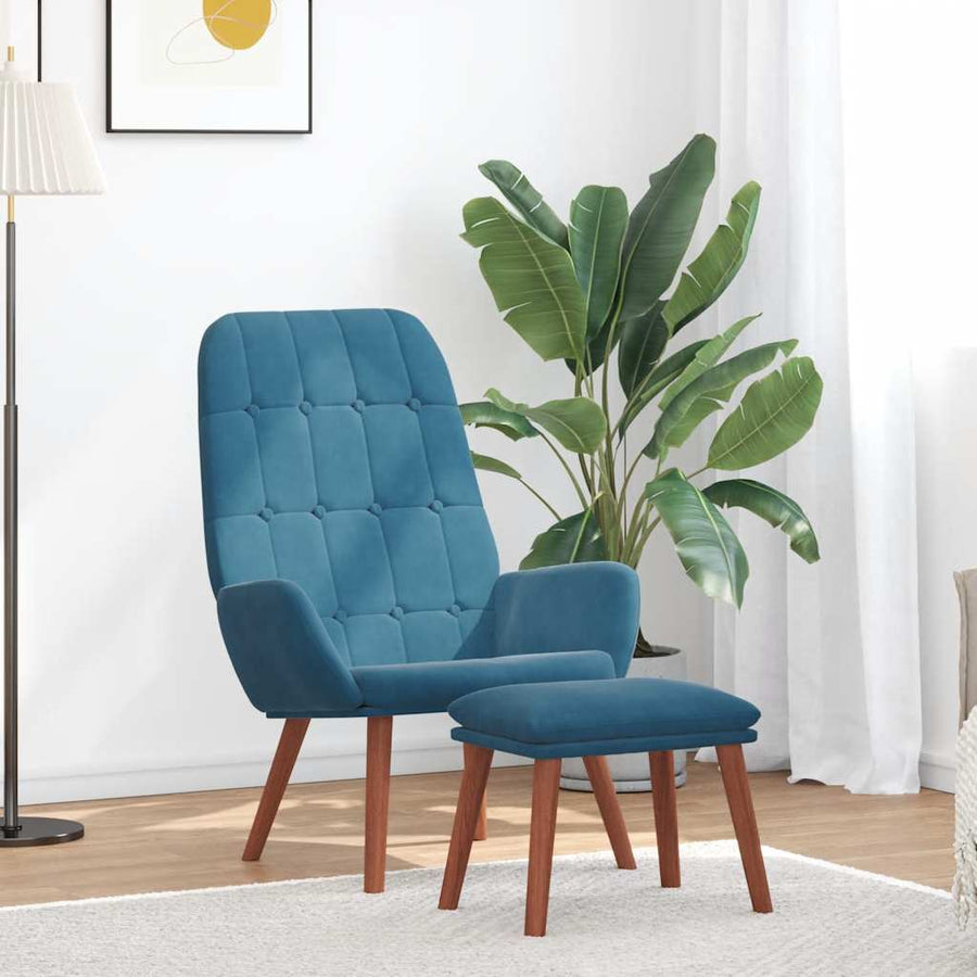 Relaxstoel met voetenbank fluweel blauw