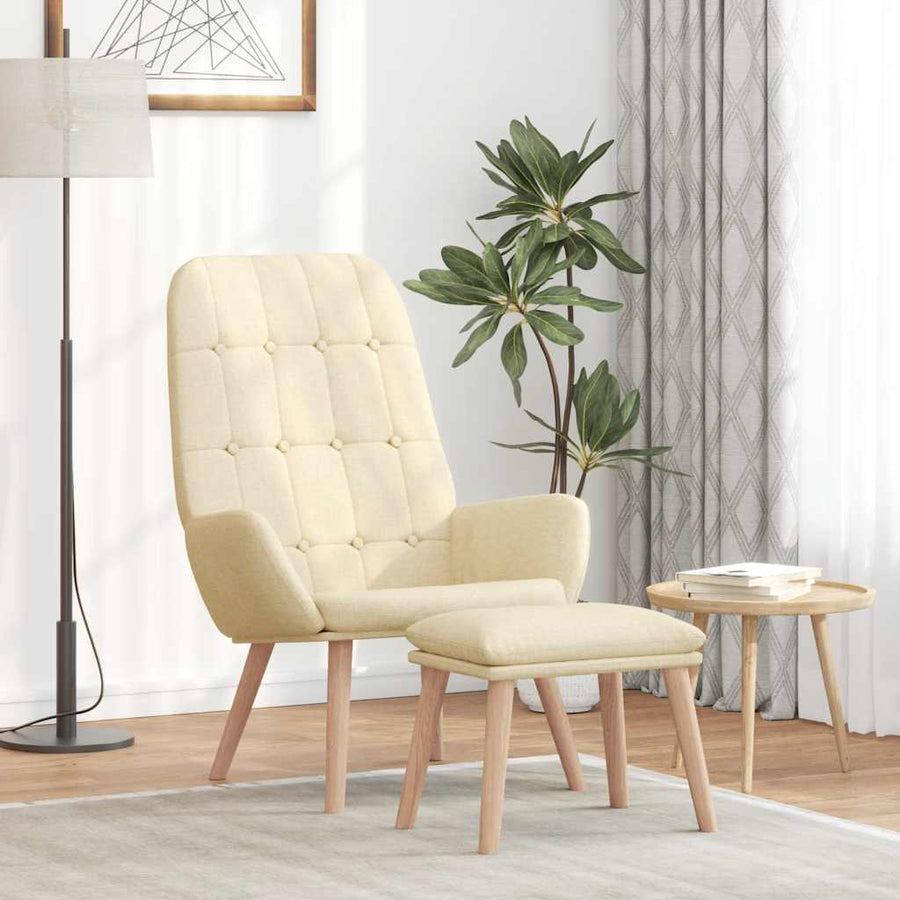 Relaxstoel met voetenbank stof crèmekleurig