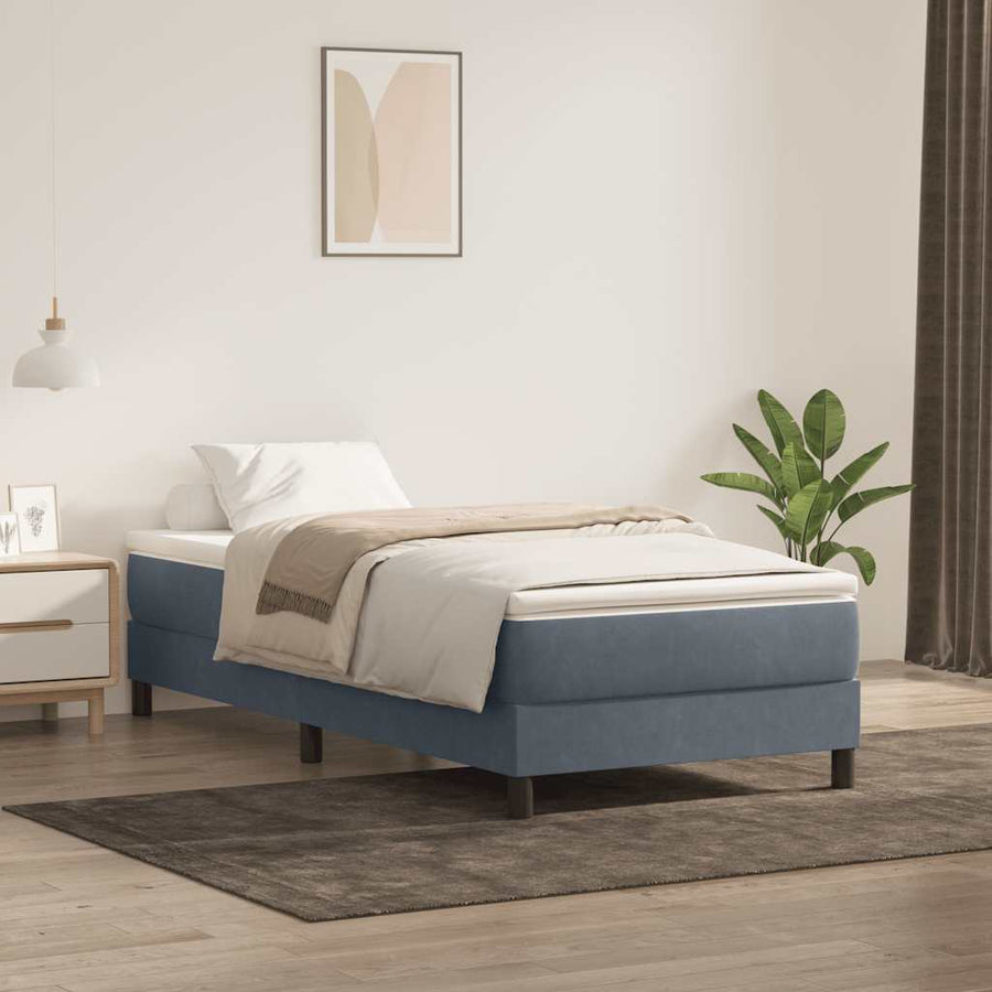 Boxspring zonder matras fluweel donkergrijs 90x220 cm