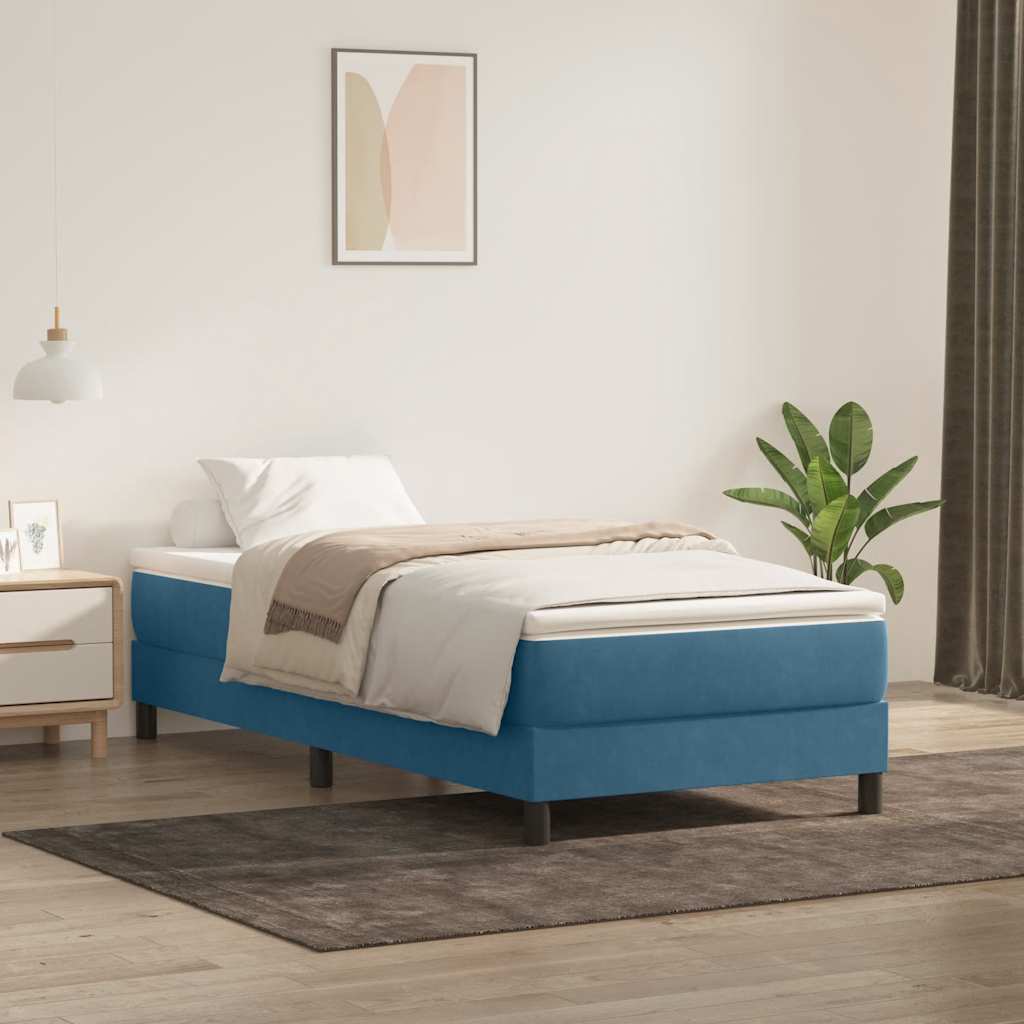 Boxspring zonder matras fluweel donkerblauw 90x220 cm