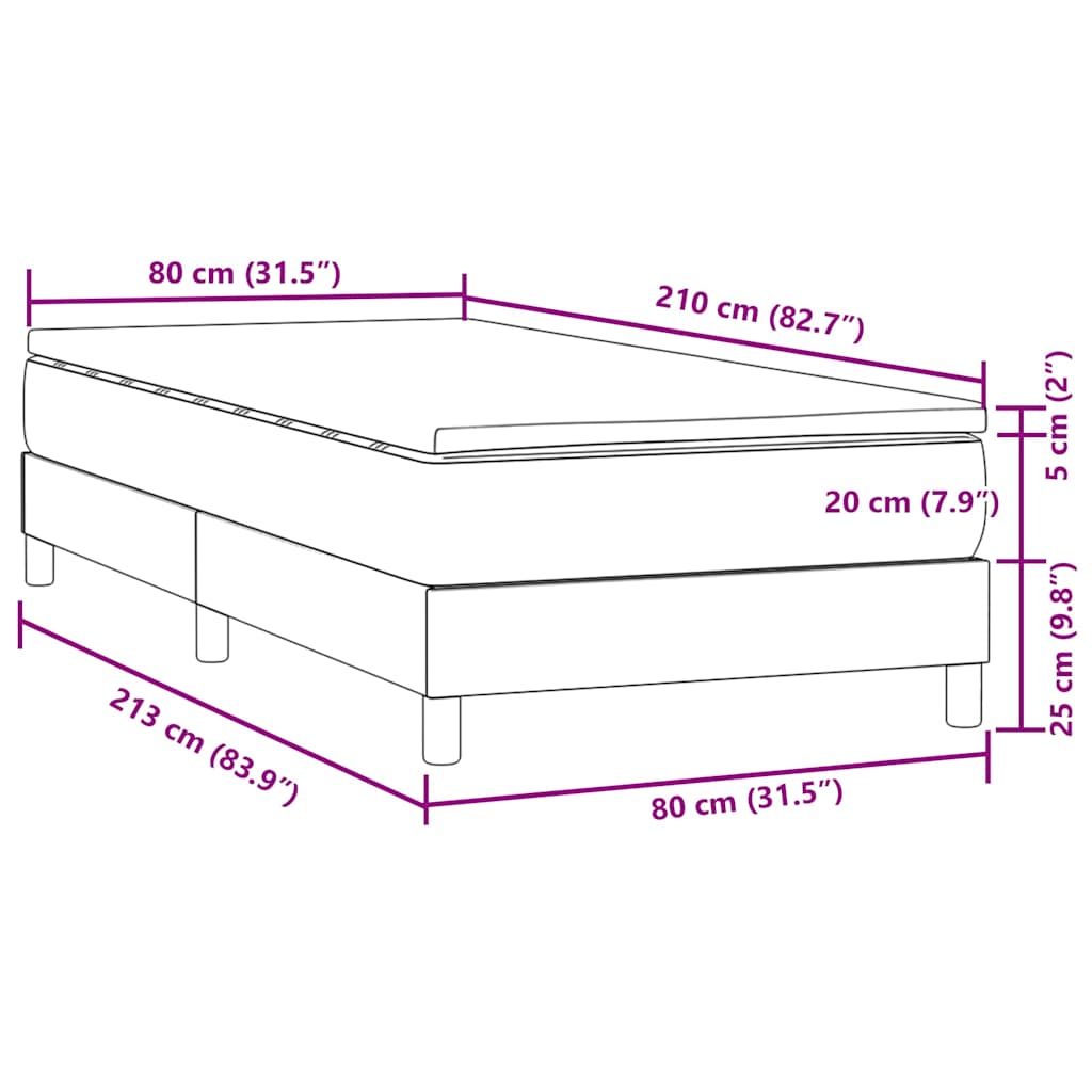 Boxspring met matras fluweel lichtgrijs 80x210 cm