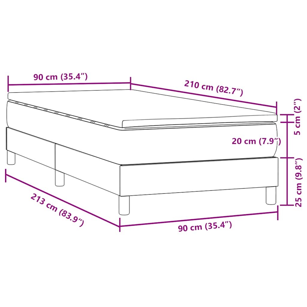 Boxspring met matras fluweel lichtgrijs 90x210 cm