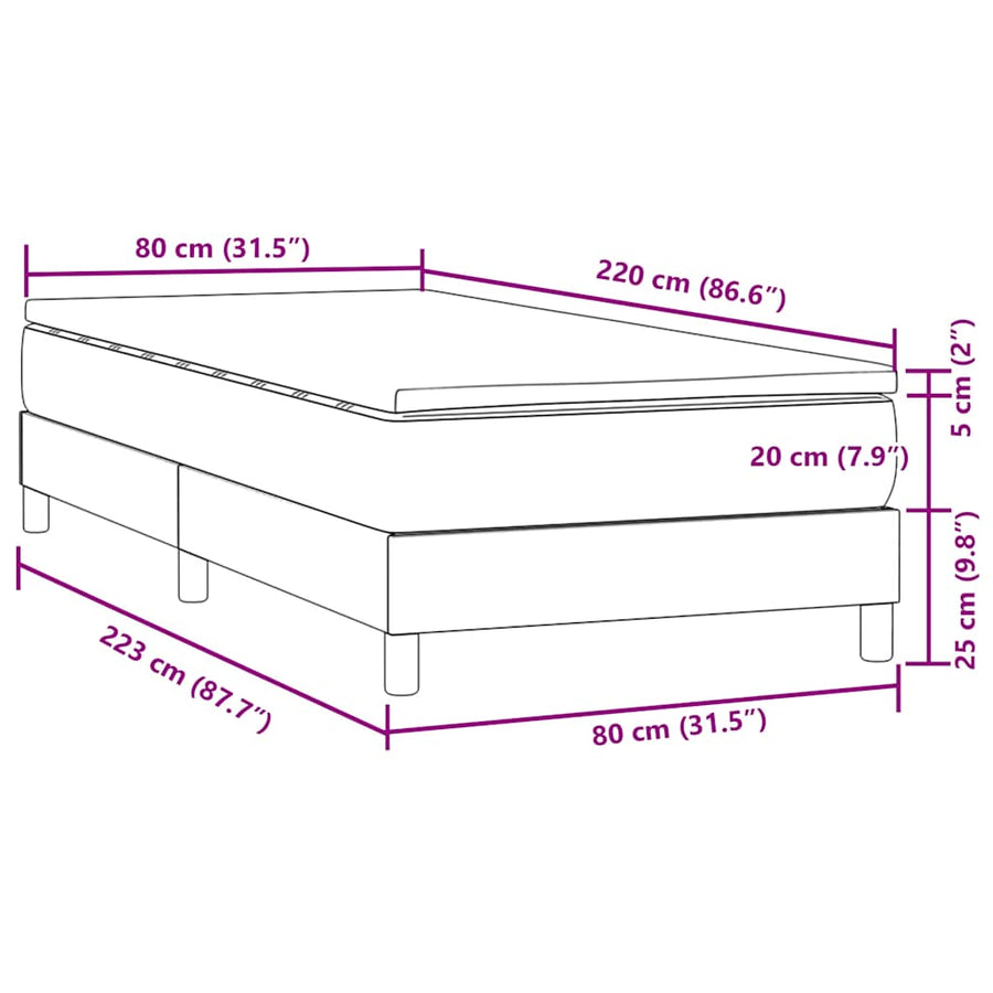 Boxspring met matras fluweel lichtgrijs 80x220 cm