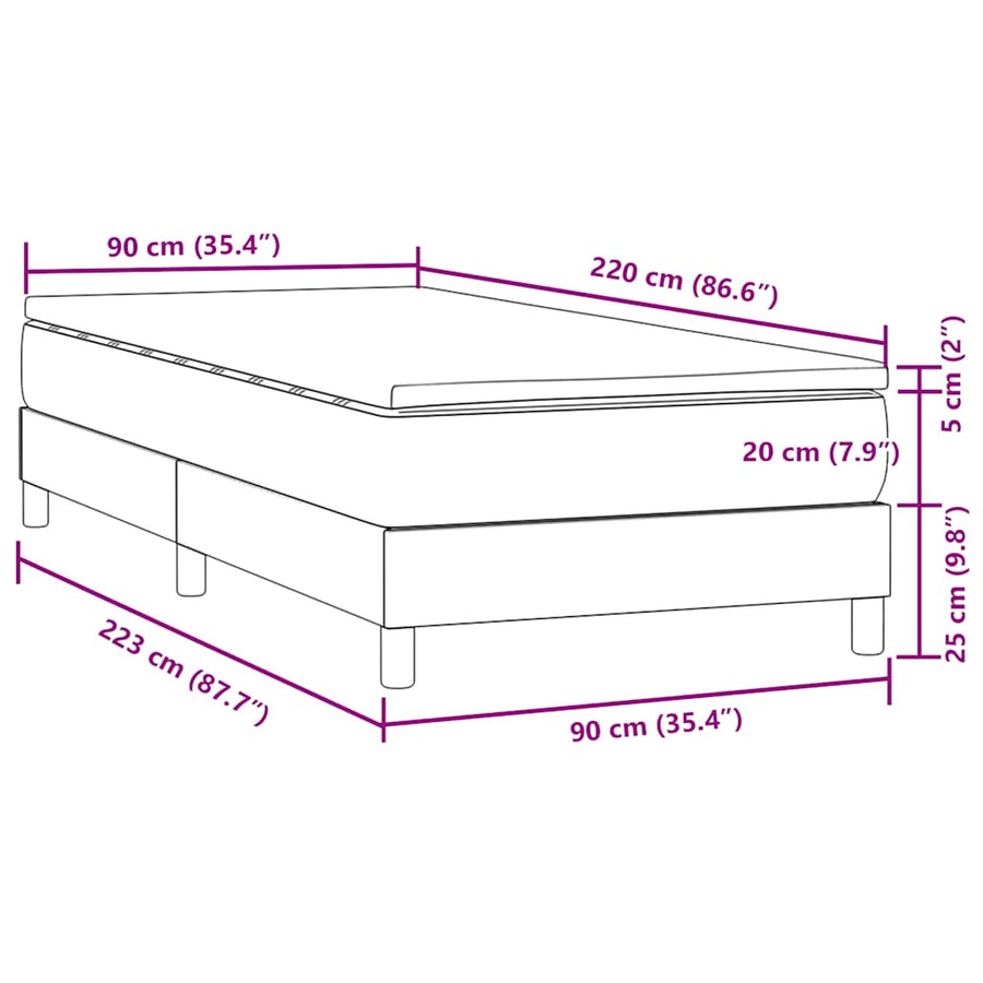 Boxspring met matras fluweel lichtgrijs 90x220 cm
