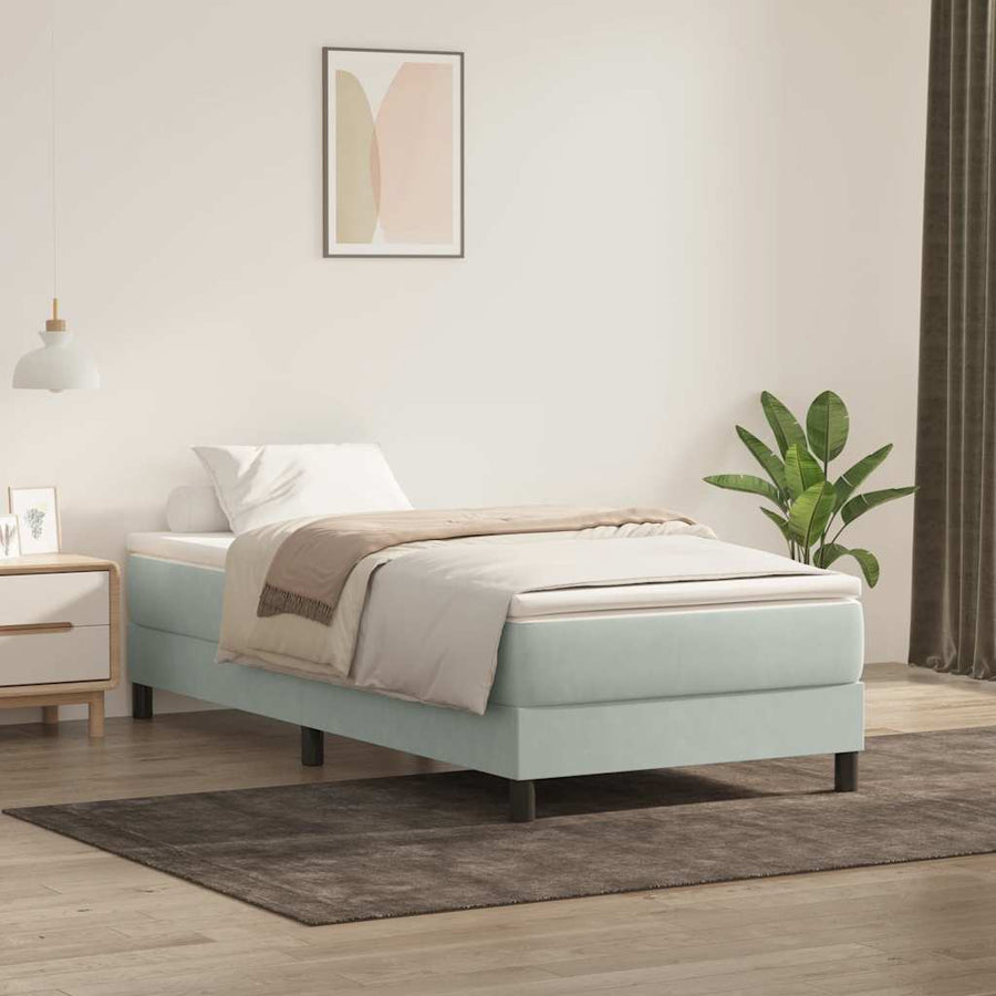 Boxspring met matras fluweel lichtgrijs 90x220 cm