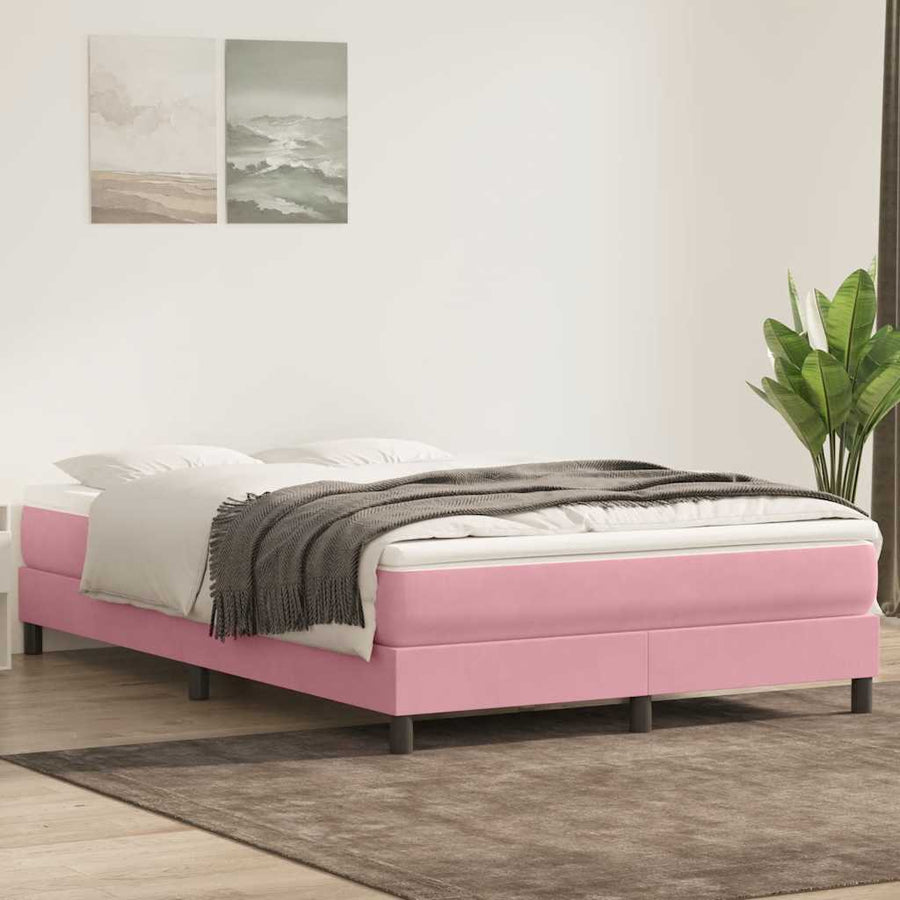 Boxspring met matras fluweel roze 140x220 cm