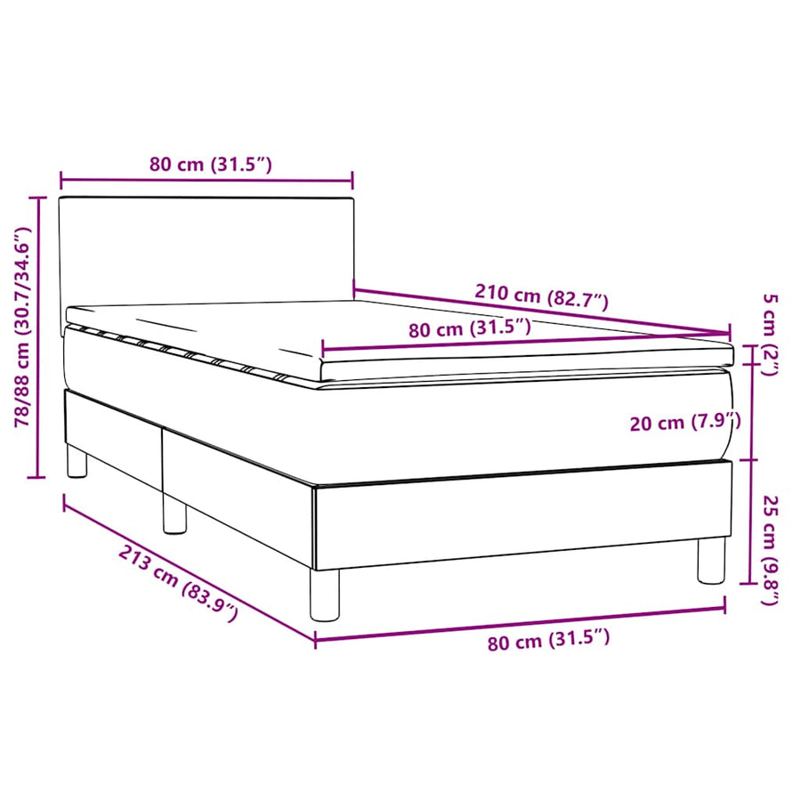 Boxspring met matras fluweel lichtgrijs 80x210 cm