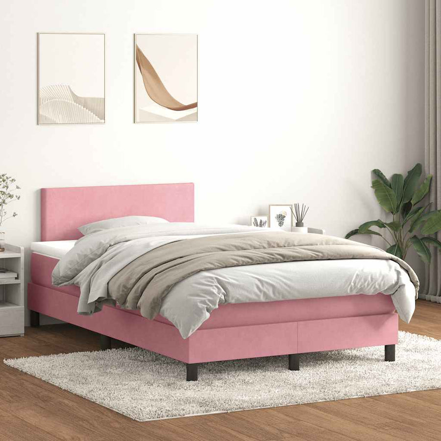 Boxspring met matras fluweel roze 120x210 cm