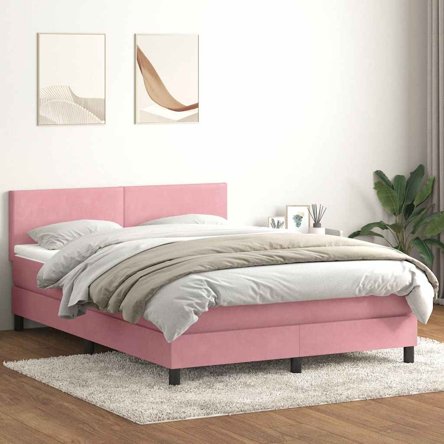 Boxspring met matras fluweel roze 140x210 cm