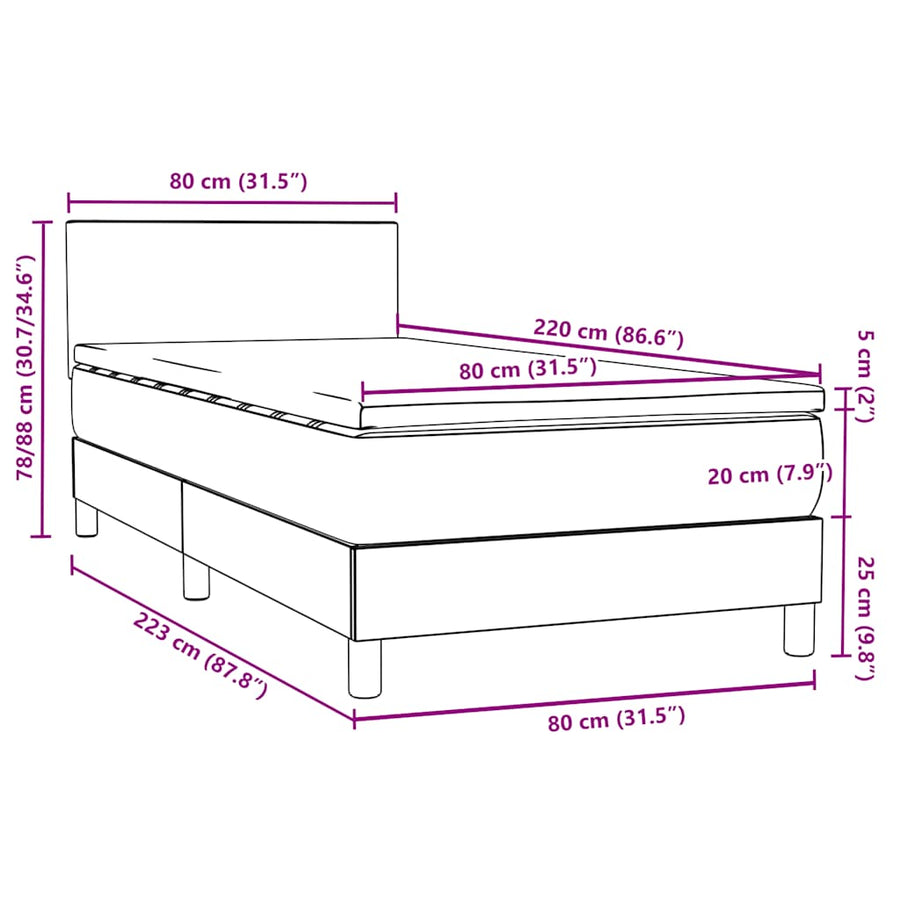 Boxspring met matras fluweel donkergroen 80x220 cm