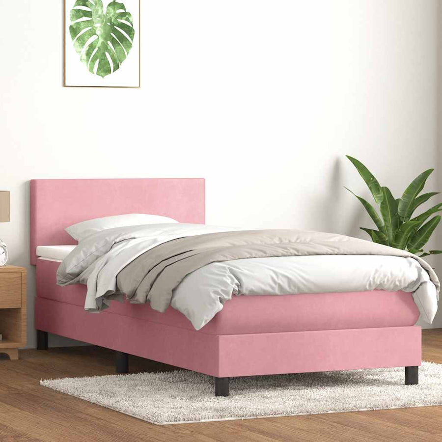 Boxspring met matras fluweel roze 80x220 cm