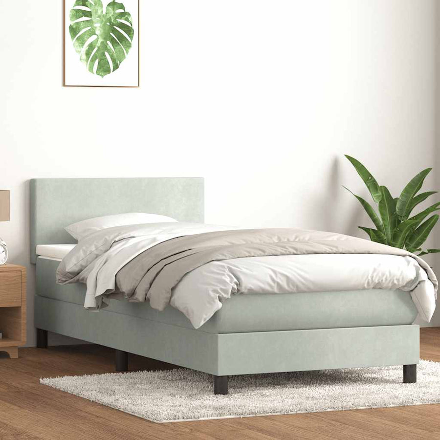 Boxspring met matras fluweel lichtgrijs 90x220 cm