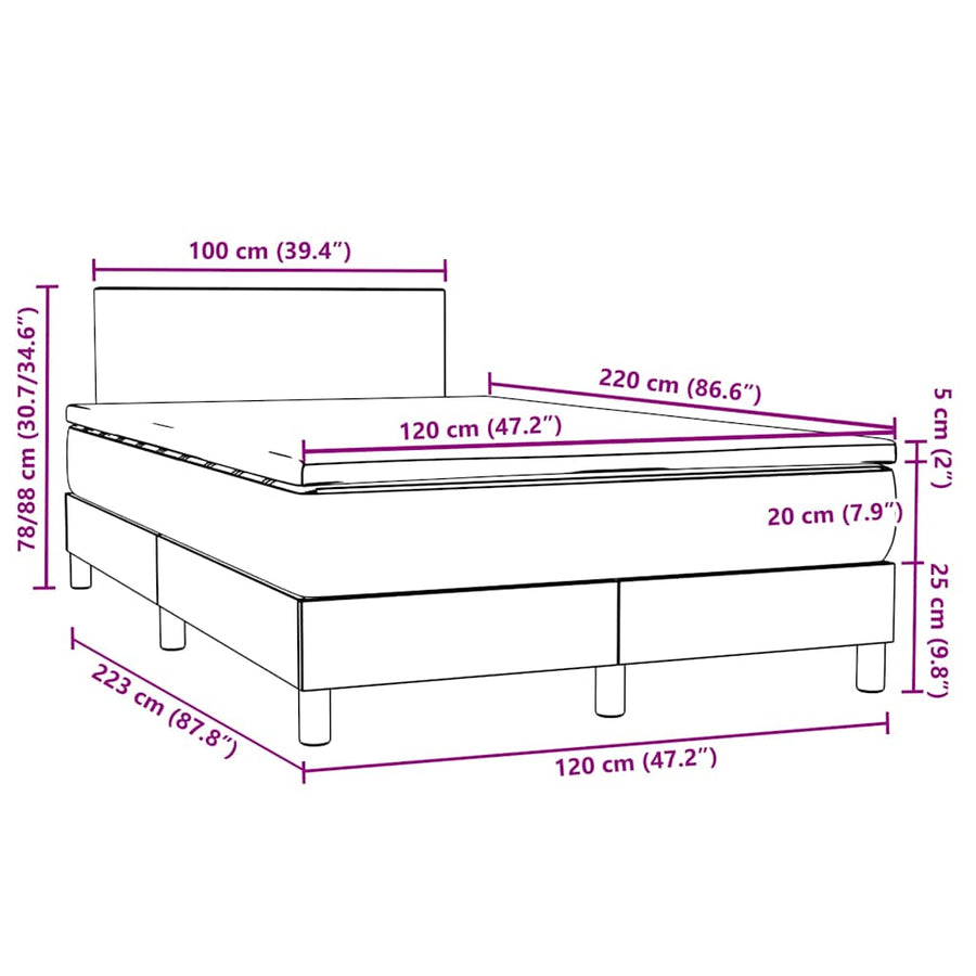 Boxspring met matras fluweel roze 120x220 cm