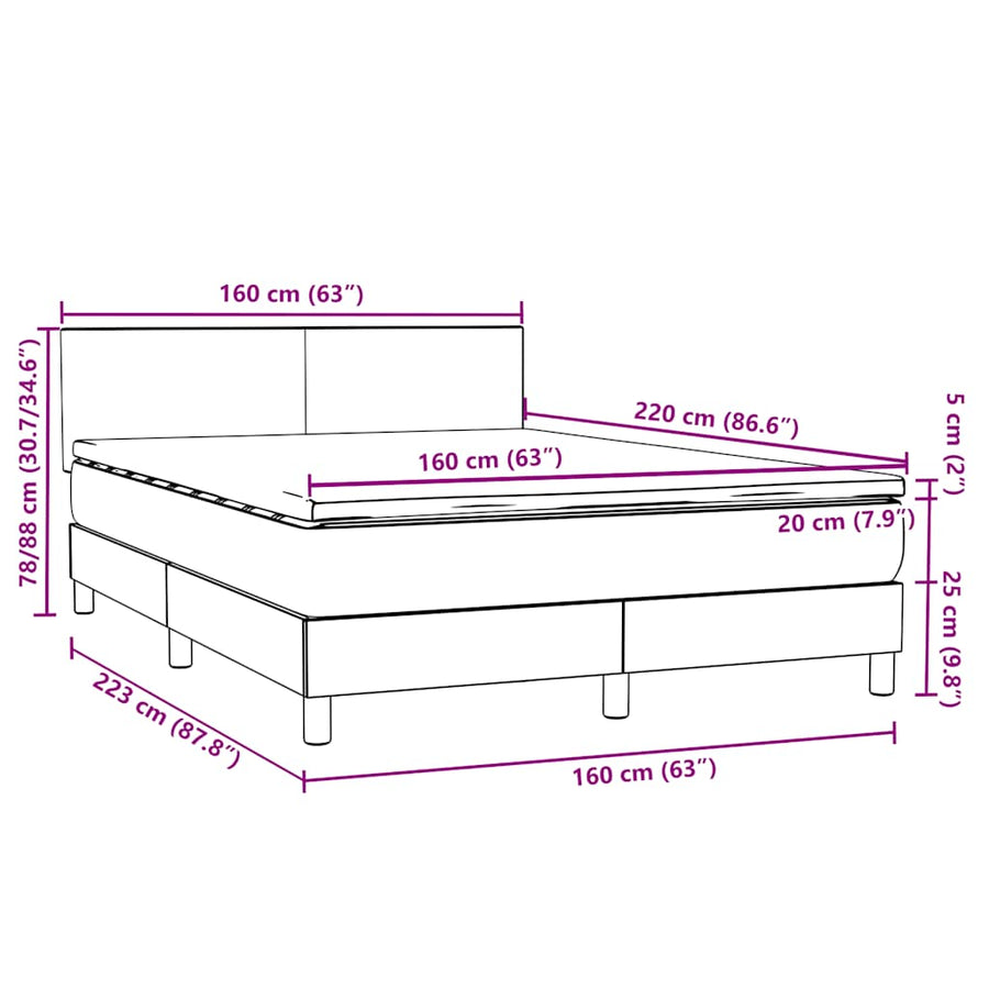 Boxspring met matras fluweel lichtgrijs 160x220 cm