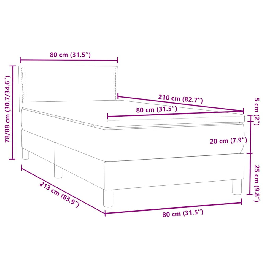 Boxspring met matras fluweel lichtgrijs 80x210 cm