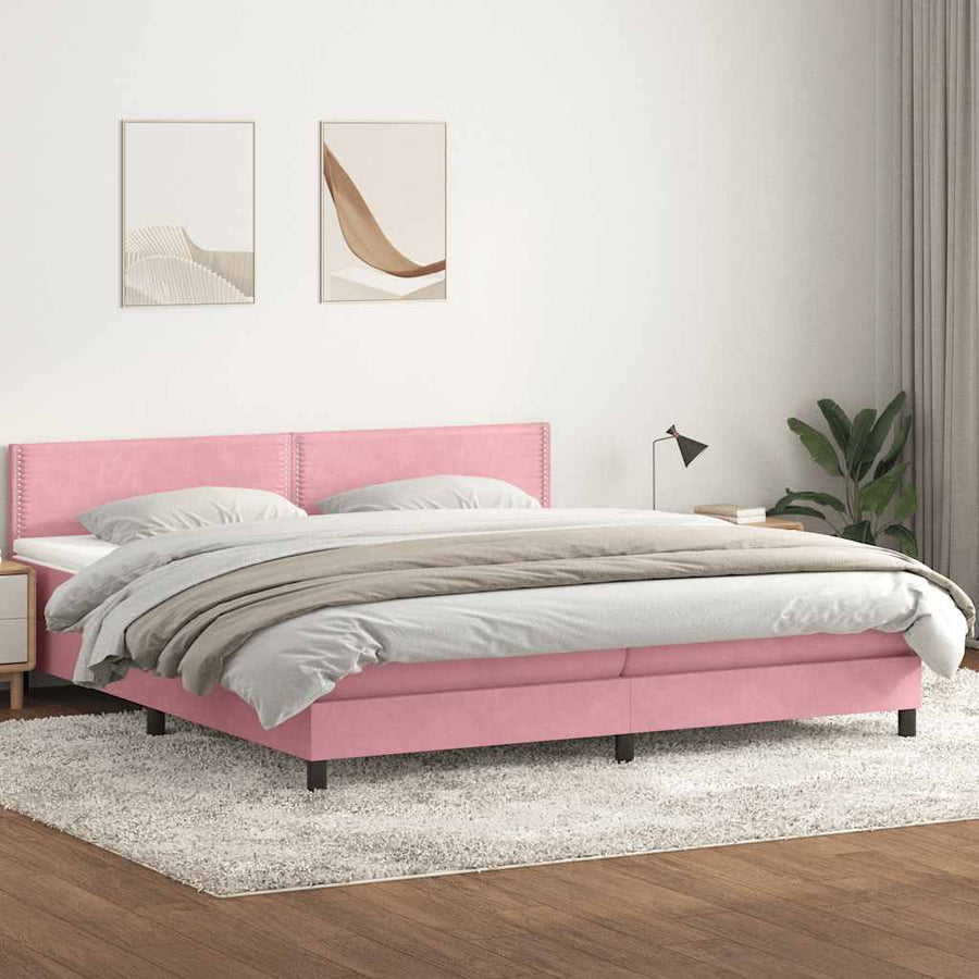 Boxspring met matras fluweel roze 180x210 cm