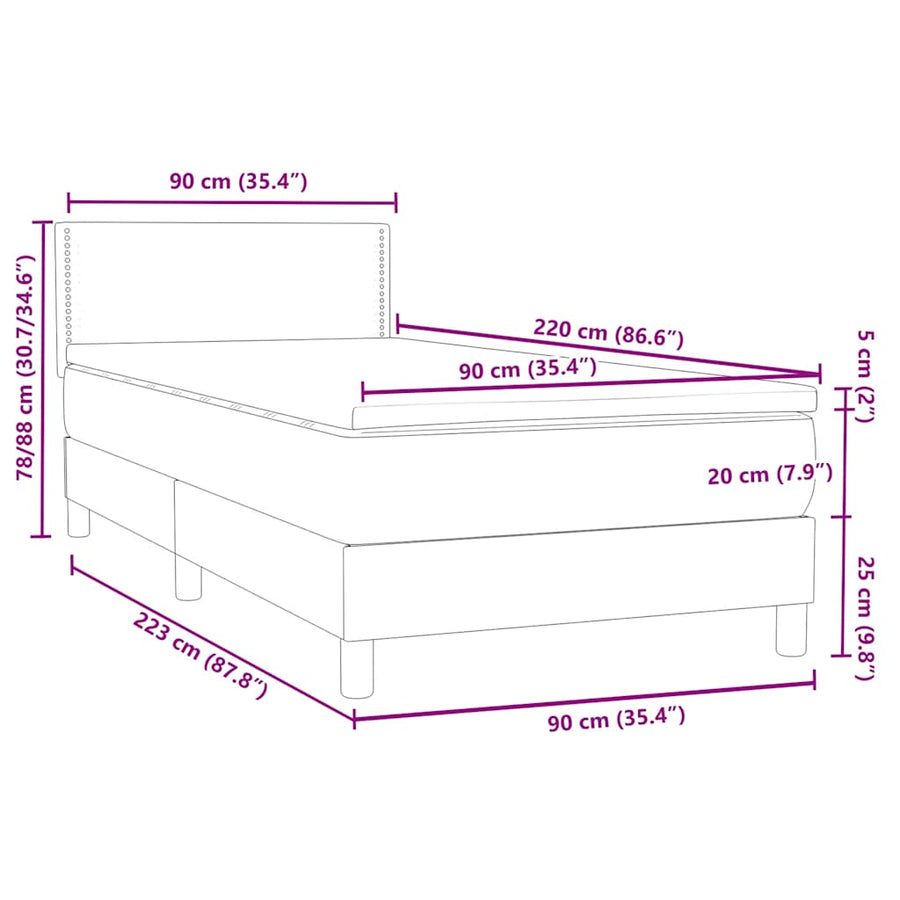 Boxspring met matras fluweel lichtgrijs 90x220 cm
