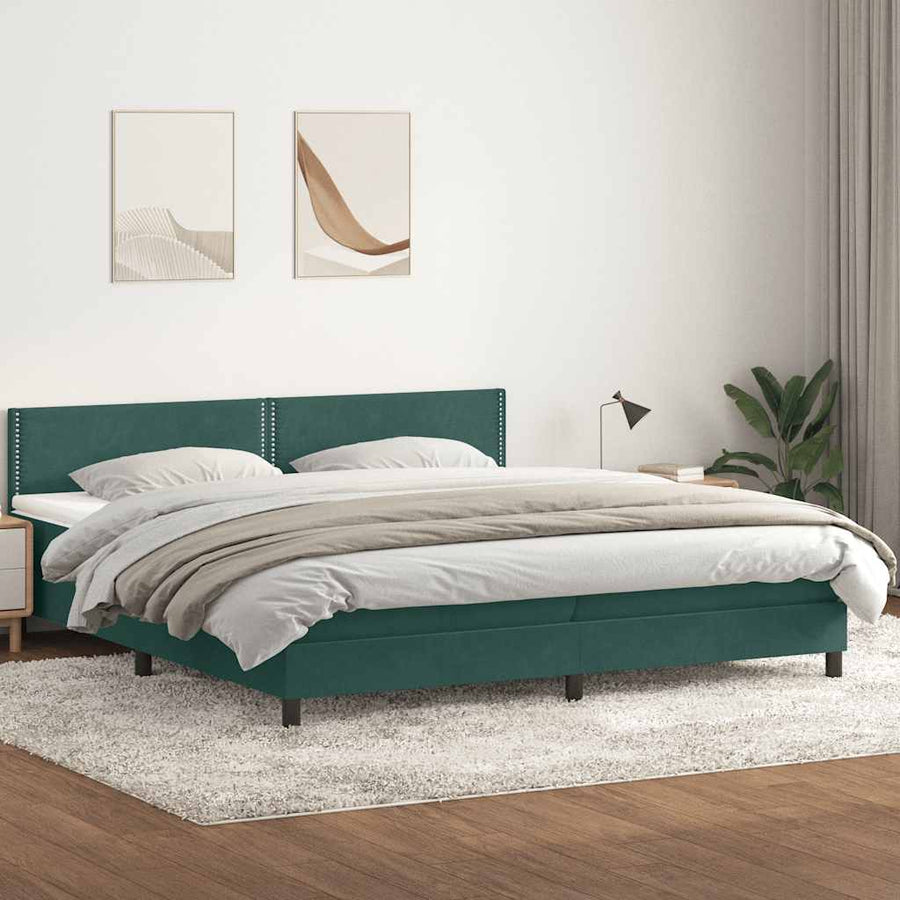 Boxspring met matras fluweel donkergroen 180x220 cm