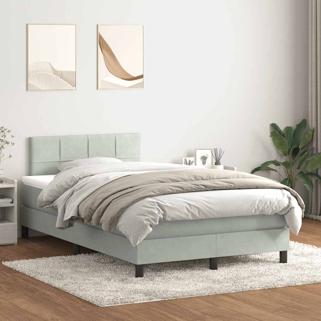 Boxspring met matras fluweel lichtgrijs 120x210 cm